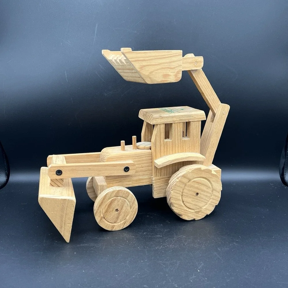 John Deere Wooden Toy Tractor Front Loader And Backhoe - Moving Parts